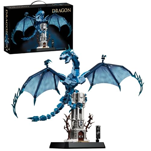 JVAVNE Eisdrache Bausteine, 1786 Teile Magischer Eisdrache Klemmbausteine, STEM Filmfiguren Tiere Modell Bausatz Spielzeug, Geschenk für Erwachsene und Kinder von JVAVNE