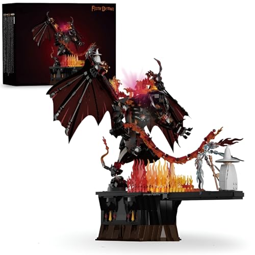 JVAVNE Flammendämon Bausteine, 1581 Teile Magischer Flammen Drache Klemmbausteine, STEM Filmfiguren Tiere Modell Bausatz Spielzeug, Geschenk für Erwachsene und Kinder von JVAVNE
