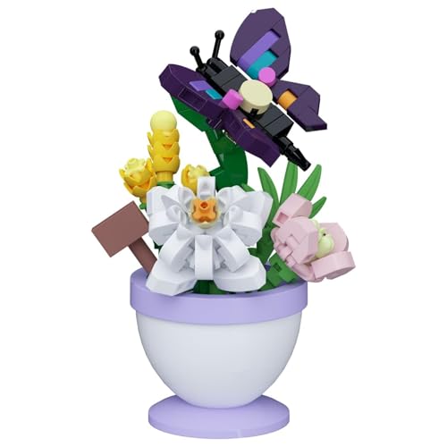 JVAVNE Insekten Blumen Bausteine, 242 Teile Mini Insekten Bonsai Klemmbausteine, Kreatives DIY Insekten Topfpflanzen Bausatz Modell Spielzeug, Geschenk für Erwachsene und Mädchen von JVAVNE