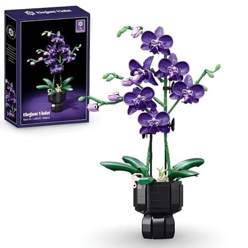 JVAVNE Lila Orchidee Blume Bausteine Bausatz, 666 Teile Blumenstrauß Klemmbausteine Modell, Kunstblumen Pflanzen Bausteine Bausatz Haus Büro Deko, Geschenk für Frauen Mädchen von JVAVNE