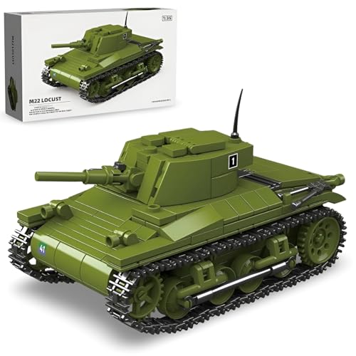 JVAVNE M22 Heuschrecke Panzer Bausteine, WW2 Militär Panzer Klemmbausteine, Militär Gepanzertes Fahrzeug Bausteine Modell, Geschenke für Erwachsene und Militärfans, 393 Teile von JVAVNE