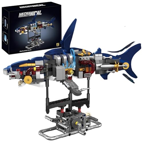 JVAVNE Mechanisches Hai Bausteine Sets, 631 Teile Technik Hai Klemmbausteine Spielzeug, STEM Maschinenbau Meerestiere Sammlung Modell Bausatz, Geschenke für Erwachsene und Kinder von JVAVNE