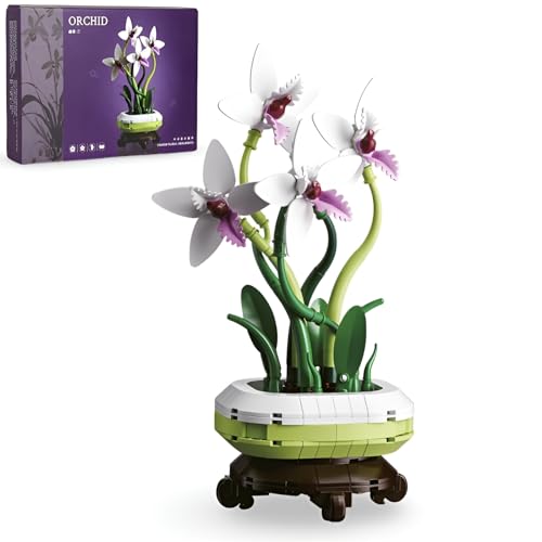 JVAVNE Orchidee Blume Bausteine Bausatz, 277 Teile Blumenstrauß Klemmbausteine, Kunstblumen Pflanzen Bausatz Modell, Geschenk für Frauen Mädchen von JVAVNE