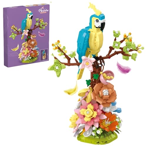 JVAVNE Papagei Floral Bausteine Bausatz, 1162 Teile Papagei und Blume Sammel Klemmbausteine, Schöpfer STEM Tiere Vogel Modell Spielzeug, Geschenke für Erwachsene und Kinder (101-17) von JVAVNE