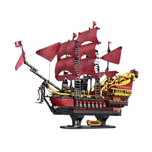 JVAVNE Piratenschiff Bausteine, 1898 Teile Rotes Rache Piratenschiff Klemmbausteine Set, Segelschiff Modell Bausatz Spielzeug, Geschenk für Erwachsene und Jugendliche von JVAVNE