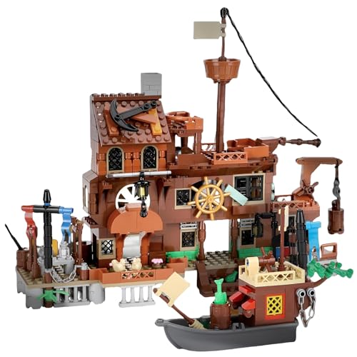 JVAVNE Piratenschiff Bausteine Spielzeug, 560 Teile Piratenstadt Klemmbausteine, Kreatives Architektur Haus Bausatz Modell, Geschenke für Kinder und Erwachsene von JVAVNE