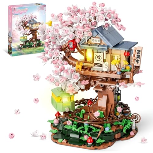 JVAVNE Sakura Straßenansicht Architektur Bausteine, 1098 Teile Japanisches Izakaya Bausteine Spielzeug, Mini Sakura Baumhaus Klemmbausteine Set, Geschenke für Erwachsene und Mädchen von JVAVNE