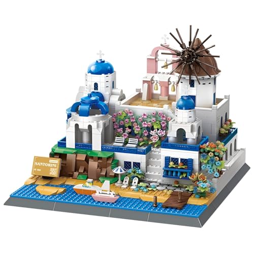 JVAVNE Santorini Mikro Bausteine Set – 1372 Teile – Griechenlands Insel Architektur Bausatz, Berühmte Wahrzeichen Serie, Mini Modellbauspielzeug für Erwachsene und Kinder – Heimdekor Kollektion von JVAVNE