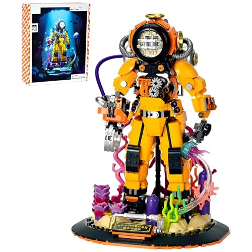 JVAVNE Steampunk Taucher Bausteine für Erwachsene, 1287 Teile Tiefsee Taucher Klemmbausteine, STEM Bausteine Modell Spielzeug, Geschenk für Kinder und Erwachsene von JVAVNE