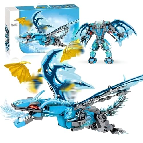 JVAVNE Technik Dinosaurie Bausteine Spielzeug, 2 in 1 Verwandlungsdrache und Mech Klemmbausteine, STEM Tiere Mech Modell Bausatz, Geschenk für Erwachsene und Kinder, 596 Teile von JVAVNE