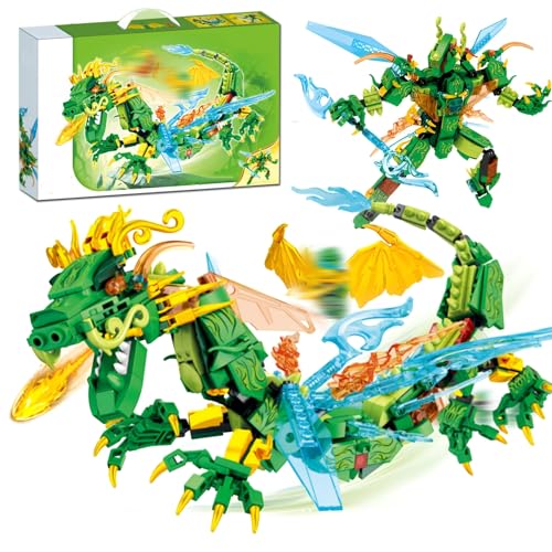 JVAVNE Technik Dinosaurie Bausteine Spielzeug, 2 in 1 Verwandlungsdrache und Mech Klemmbausteine, STEM Tiere Mech Modell Bausatz, Geschenk für Erwachsene und Kinder, 599 Teile von JVAVNE