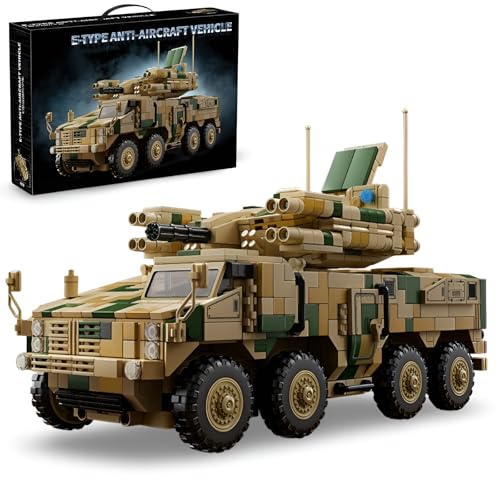 JVAVNE Technik Militär Panzer Bausteine, Militär Luftabwehrfahrzeug Klemmbausteine Modell, Army Battle LKW Panzer Bausteine Spielzeug Modell von JVAVNE