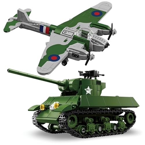 JVAVNE Technik Militär Spielzeug Bausteine Set, Mosquito Bomber und M36 Panzerzerstörer Klemmbausteine, Militär Modell Bausatz Spielzeug, Geschenk für Jugendliche und Erwachsene, 1032 Teile von JVAVNE