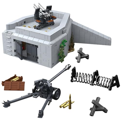 JVAVNE Technik Militärische Festung Bausteine, 1232 Teile Atlantische Verteidigungsstellung Klemmbausteine, WW2 Militär Modell Bausatz, Geschenke für Erwachsene und Militärfans von JVAVNE