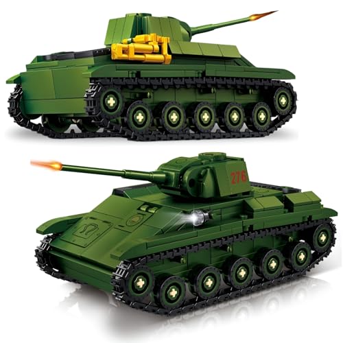 JVAVNE Technik Panzer Bausteine, 553 Teile T-70 Leicht Panzer Klemmbausteine, WW2 Militär Gepanzertes Fahrzeug Modell Spielzeug, Geschenke für Erwachsene und Militärfans von JVAVNE