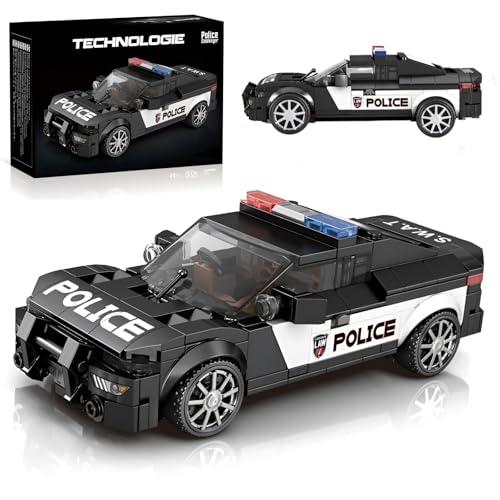 JVAVNE Technik Polizeiwagen Bausteine Bausatz, Sportwagen Klemmbausteine, Speed Champions Superfahrzeug Modell Spielzeug, Geschenk für Kinder und Erwachsene, 372 Teile von JVAVNE