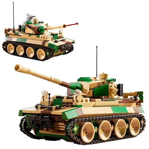 JVAVNE Technik Tiger Panzer Bausteine, 597 Teile Deutschland WW2 Militär Panzer Klemmbausteine Set, Militär Schwerpanzer Bausteine Modell, Geschenke für Erwachsene und Militärfans von JVAVNE