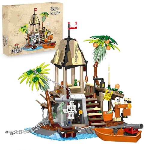 JVAVNE Totenkopf Pirateninsel Bausteine, 533 Teile Totenkopfturm Abenteuer Klemmbausteine Spielset, Mittelalterliches Piratenhaus Architektur Bausatz Modell, Geschenk für Kinder und Erwachsene JVAVNE Totenkopf Pirateninsel Bausteine, 533 Teile Totenkopfturm Abenteuer Klemmbausteine Spielset, Mittelalterliches Piratenhaus Architektur Bausatz Modell, Geschenk für Kinder und Erwachsene von JVAVNE