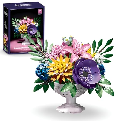 JVAVNE Traumhafter Blumengarten Bausteine Bausatz, 1081 Blumenstrauß Klemmbausteine Modell, Kunstblumen Pflanzen Bausteine Bausatz Haus Büro Deko, Geschenk für Frauen Mädchen von JVAVNE