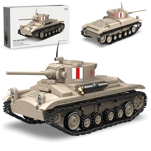 JVAVNE Valentine.I Panzer Bausteine, 389 Teile WW2 Militär Panzer Klemmbausteine, Militär Gepanzertes Fahrzeug Bausteine Modell, Geschenke für Erwachsene und Militärfans von JVAVNE