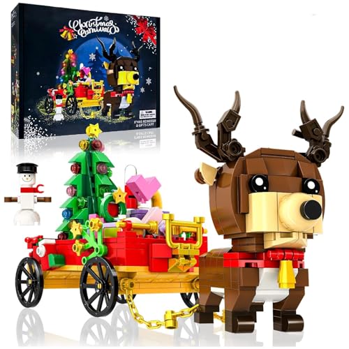 JVAVNE Weihnachtsmanns Rentier Bausteine, 478 Teile Weihnachtswagen Klemmbausteine, Weihnachts Bauspielzeug, Festival Architektur Bausatz Modell, Geschenk für Erwachsene und Kinder von JVAVNE