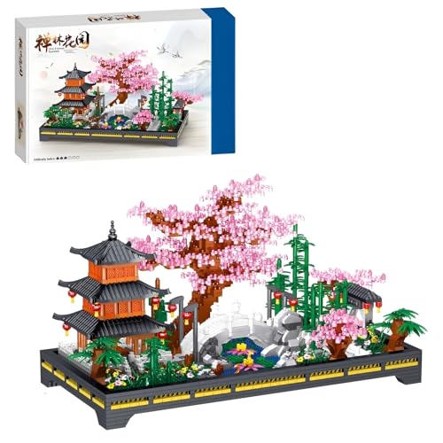Japanischer Zen Garten Mini Baustein, Kirschblütenbaum Baumodell, Zen Garten Mikrobaustein Bausatz, Geschenk für Erwachsene und Kinder ab 8 Jahren (2805 Teile) von JVAVNE