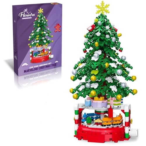 Weihnachtsbaum Bausteine, 515 Teile Drehbarer Weihnachtsbaum Bausatz Modell mit Ornamenten und Stern, Weihnachts Klemmbausteine, Geschenk für Jungen und Mädchen von JVAVNE
