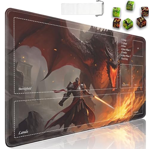 TCG Playmat, Ultra Pro Playmat mit Zonen, 61 x 35,6 cm, rutschfestes Gummi für MTG-Spielmatte mit Kordelzug, Reisetasche und 6 Würfel, Dragon 2 für MTG-Matte, Kartenspiel-Spielmatten von JVGFYNKL