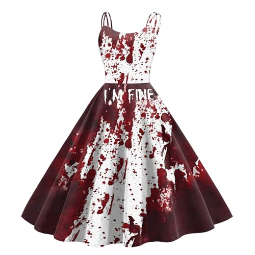 Halloween Kleider Damen Gruselig Blutige Horror Braut Kostüm Ärmellos Schwarzes Kurzes Kleid Halloween-Kleider Cosplay für Hochzeitsgäste Gotisch KleidKostüm Mittelalter Karneval Halloween-Kostüm von JVHYANFUL