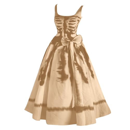 JVHYANFUL Halloween Damen Kleid Große Größen Swing Langarm Hexe Kürbis Fledermaus Kostüme Quadratischer Kragen Die Krawatte Design an der Taille Partykleid Kostümund Gothic Vintage Kleidung von JVHYANFUL