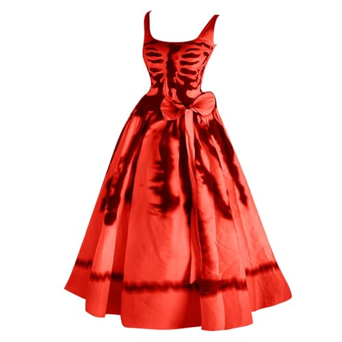 JVHYANFUL Halloween Damen Kleid Große Größen Swing Langarm Hexe Kürbis Fledermaus Kostüme Quadratischer Kragen Die Krawatte Design an der Taille Partykleid Kostümund Gothic Vintage Kleidung von JVHYANFUL
