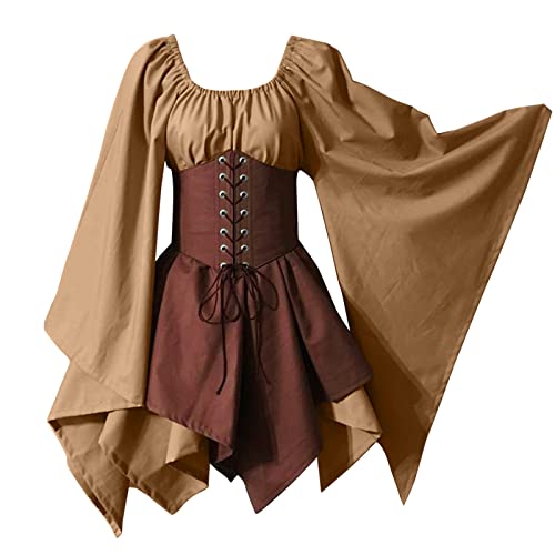 Mittelalter Kleid Damen Gothic Kleidung Trompetenärmel Traditionelles Irisches Steampunk Dress Renaissance Cosplay Elfen Kostüm für Halloween Karneval Viktorianisches Wikinger Piratin Kostum Mittelalter Kleid Damen Gothic Kleidung Trompetenärmel Traditionelles Irisches Steampunk Dress Renaissance Cosplay Elfen Kostüm für Halloween Karneval Viktorianisches Wikinger Piratin Kostum von JVHYANFUL