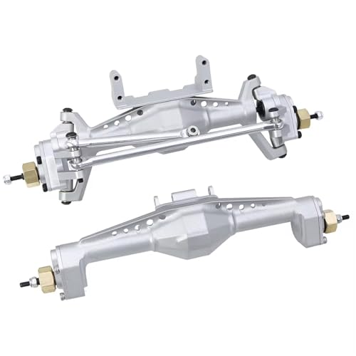 Kompatibel Mit Axial Für Capra UTB18 Upgrade-Teile, Aluminiumlegierung, Vorder- Und Hinterportalachse Mit Servohalterung, 1/18 RC-Auto Vorder Hinterachse RC(Silver,Rear and Front) von JVRWSC