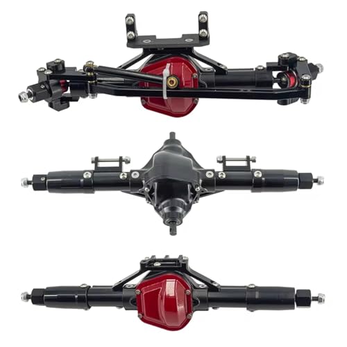 Kompatibel Mit Axial Scx10 4WD D90 Upgrade-Teile, Metallische Vordere, Mittlere Und Hintere Gerade Achse Mit Servobasis, 1/10 RC-Autozubehör Vorder Hinterachse RC(Black,Rear Fron Middle) von JVRWSC