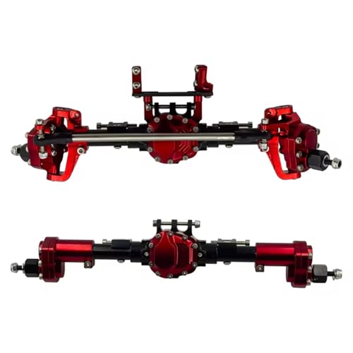 Kompatibel Mit Axial Scx10 90046 90047 1/10 RC Autozubehör Upgrades Teile Metallic Karosserie Portal Vorder- Und Hinterachsensatz Vorder Hinterachse RC(Red,Rear and Front) von JVRWSC