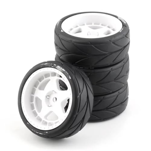 Kompatibel Mit Tamiya Für TT01 TT01E Für TT02 Für TT02B XV01 TA06 PTG-2 1/10 RC-Autoteile 4 Stück 65 Mm Gummireifen-Radreifen 12 Mm Sechskant RC-Zubehör(White,B) von JVRWSC