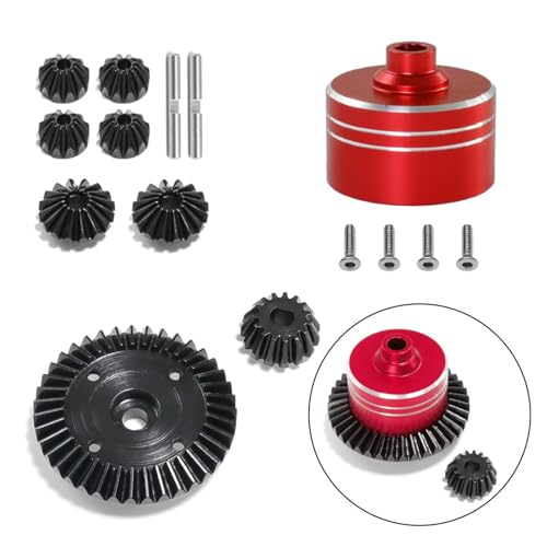 Kompatibel Mit Tamiya Für TT02 Für TT02B XV02 1/10 RC Autoteile Zubehör Metall Differentialgehäuse Stahl Stirnrad Hauptgetriebesatz Ferngesteuerte Autoteile(Red Powerfulerent) von JVRWSC
