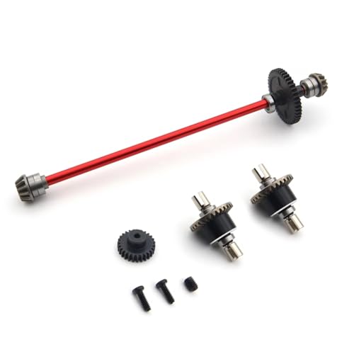 Kompatibel Mit WLtoys 124016 124017 124018 124019 1/12 RC-Auto-Upgrade-Teile, Metall-Mittelantriebswellenbaugruppe, 27-Tonnen-Motorgetriebe RC-Zubehör(Red,B) von JVRWSC
