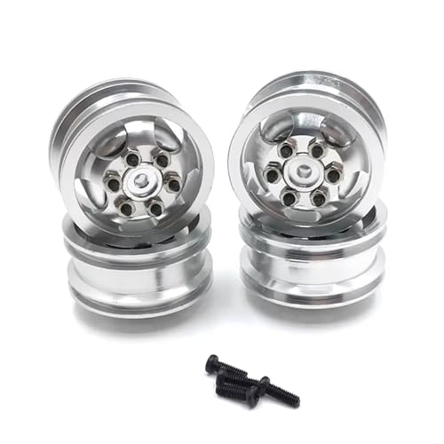 Kompatibel Mit WPL C14 C24 C34 C44 B14 B24 B16 B36 RC-Autoteilen 4WD-Reifen Und -Felgen Gummireifen Mit Radnabe Aus Aluminiumlegierung RC-Zubehör(Silver) von JVRWSC