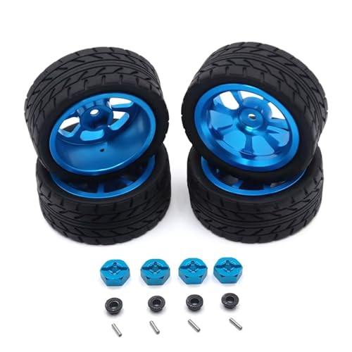 Kompatibel Mit Wltoys 144001 144010 124007 124016 124019 A959 A959-B RC-Auto-Upgrade-Teile, 4 Stück, 65 Mm Gummireifen, Metallfelge RC-Zubehör(Blue) von JVRWSC