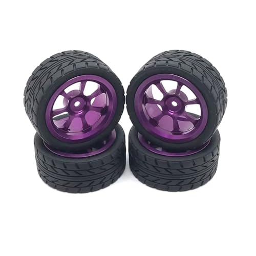 Kompatibel Mit Wltoys 144001 144010 124007 124016 124019 A959 A959-B RC-Auto-Upgrade-Teile, 4 Stück, 65 Mm Gummireifen, Metallfelge RC-Zubehör(Purple) von JVRWSC