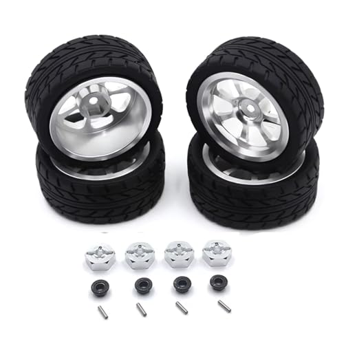 Kompatibel Mit Wltoys 144001 144010 124007 124016 124019 A959 A959-B RC-Auto-Upgrade-Teile, 4 Stück, 65 Mm Gummireifen, Metallfelge RC-Zubehör(Silver) von JVRWSC
