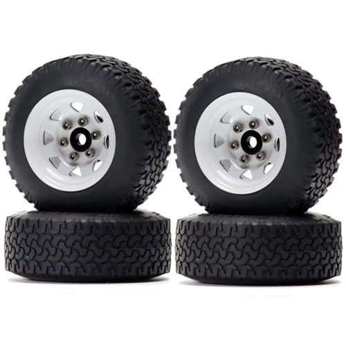 RC Autoreifen Felge Kompatibel Mit D90 TF2 CC01 LC70 Für MST Für JIMNY 90069 1/10 RC Crawler Autoteile 4 Stück 1,55 Zoll Gummireifen Metallräder(White) von JVRWSC