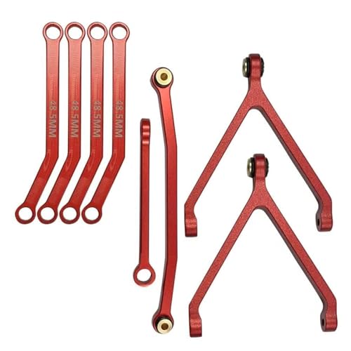 RC Car Spurstange Kompatibel Mit FMS Für FCX24 1/24 RC-Autoteil, Lenkstange Aus Aluminiumlegierung, RC-Upgrade-Teil, 8-TLG., Langlebige Lenkgestänge(Red) von JVRWSC