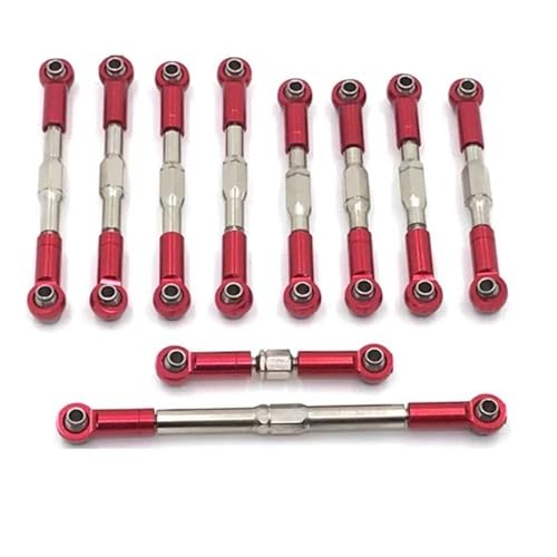 RC Car Spurstange Kompatibel Mit WPL C14 C24 B14 B24 RC Crawler Auto Upgrades Teile Zubehör Metall Upgrade 10 PCS Einstellbare Spurstange(Red) von JVRWSC