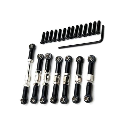 RC Car Spurstange Kompatibel Mit Wltoys 104072 1/10 RC Car Upgrades Teile Zubehör Metall Vorne Hinten Spurstangengestänge Servo Link Rod Set(Black) von JVRWSC