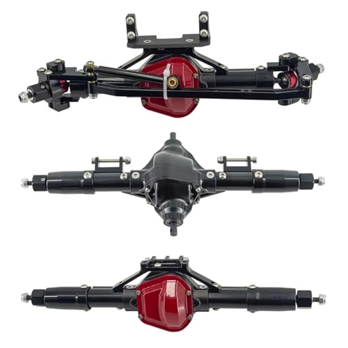 RC Spielzeugautoteile Kompatibel Mit Axial Scx10 4WD D90 1/10 RC-Autozubehör, Upgrade-Teile, Metallische Vorder-, Mittel- Und Hinterachse, Gerade Achse Mit Servobasis(Black,1set) von JVRWSC