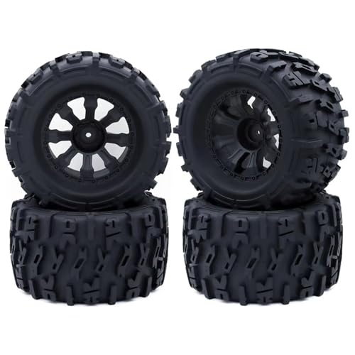 RC Spielzeugautoteile Kompatibel Mit Trxs Für Himoto Für HSP Für HPI Für Redcat 1/10 RC Für Monster Truck Reifen Und Felgen 12 Mm Sechskant 4 Stück 120 Mm 125 Mm Gummireifen(7472-1) von JVRWSC