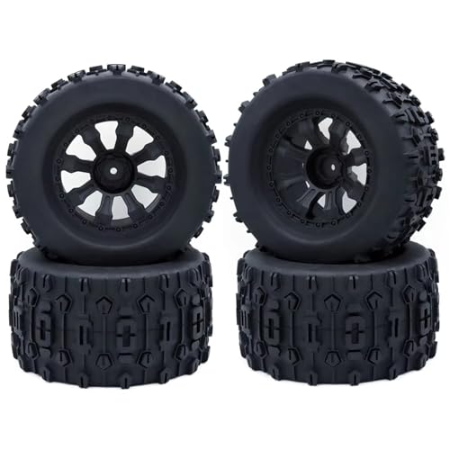 RC Spielzeugautoteile Kompatibel Mit Trxs Für Himoto Für HSP Für HPI Für Redcat 1/10 RC Für Monster Truck Reifen Und Felgen 12 Mm Sechskant 4 Stück 120 Mm 125 Mm Gummireifen(7473-1) von JVRWSC