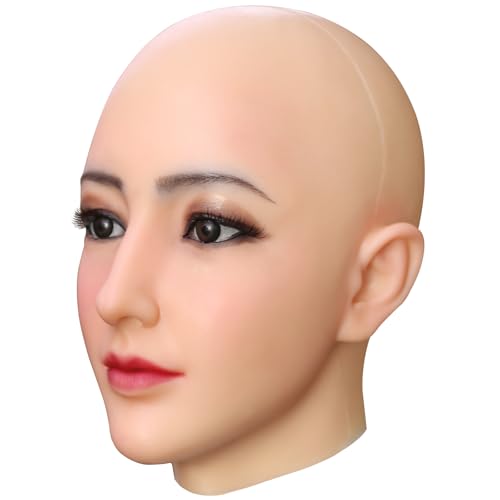JVTUNG Realistische Silikon Weibliche Kopf Maske für Crossdresser Cosplay Halloween Drag Queen Transgender Masquerade (Elfenbein) von JVTUNG
